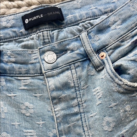 Purple Brand P001 Paint Over Light Bleach Monogram Jacquard Denim Jeans - Picture 5 of 10